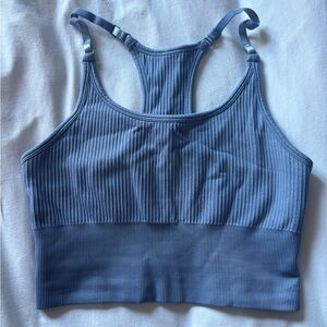Blue Ribbed Women's Sports Bra